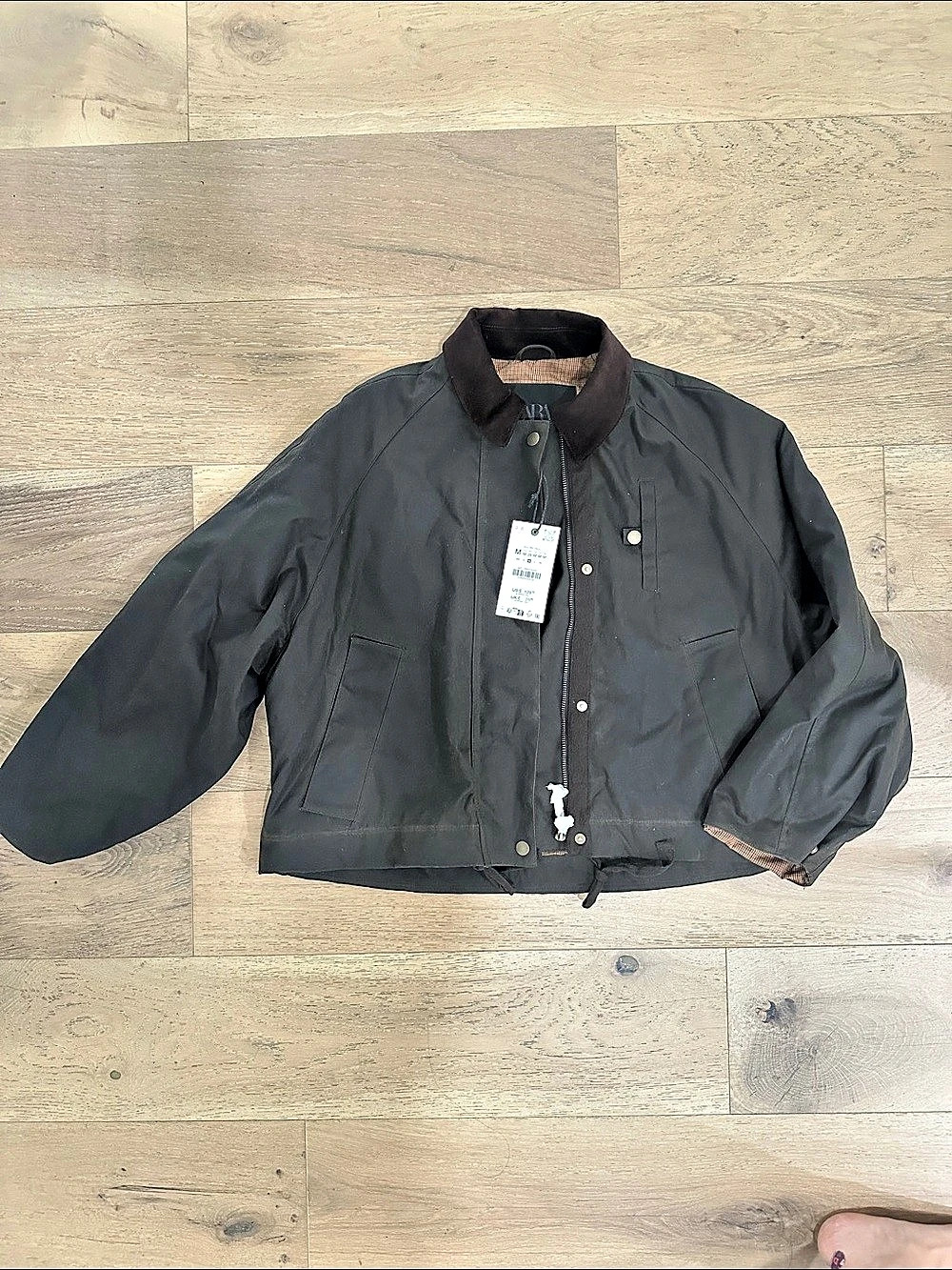 Zara Waxed Jacket with Corduroy Collar Hunter Green & Brown Medium